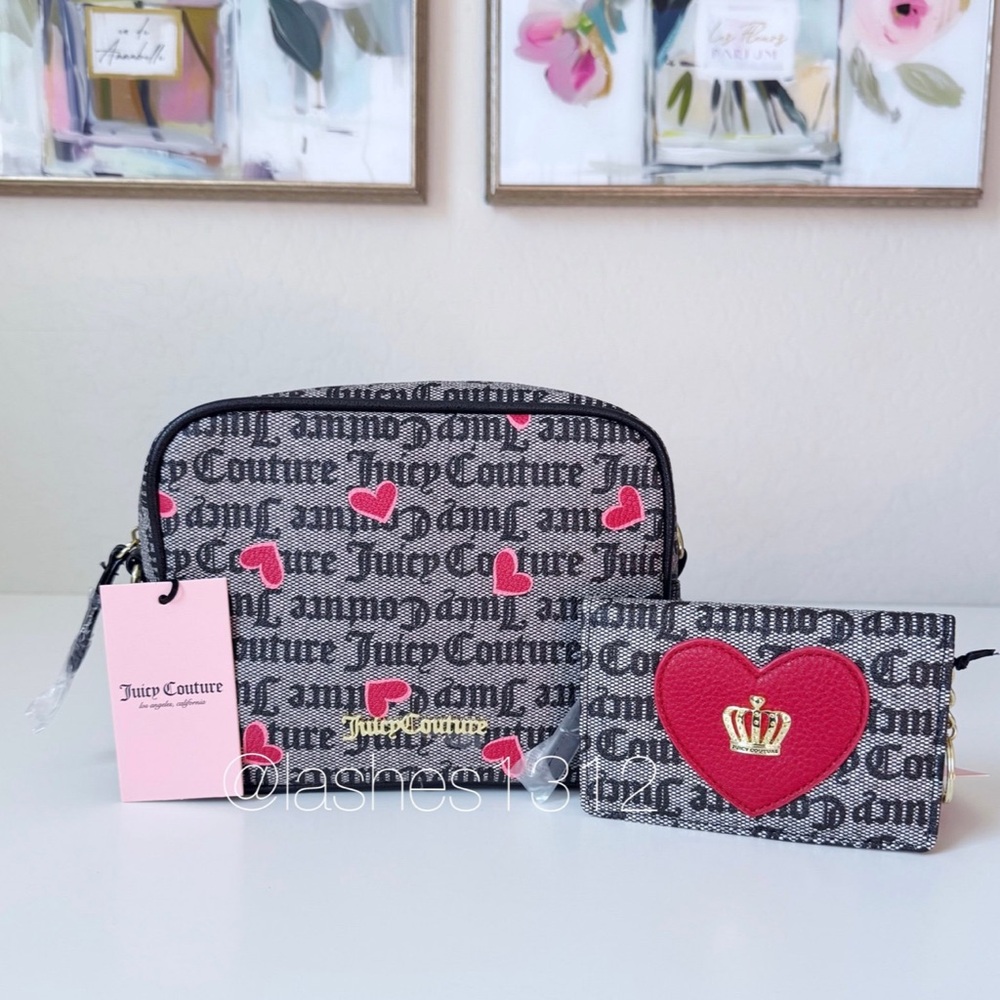 JUICY COUTURE Bag Camera Crossbody & Wallet Set - Black Hearts